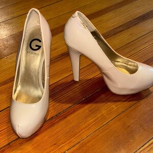 G by Guess Pale Pink Patent Platform Pumps